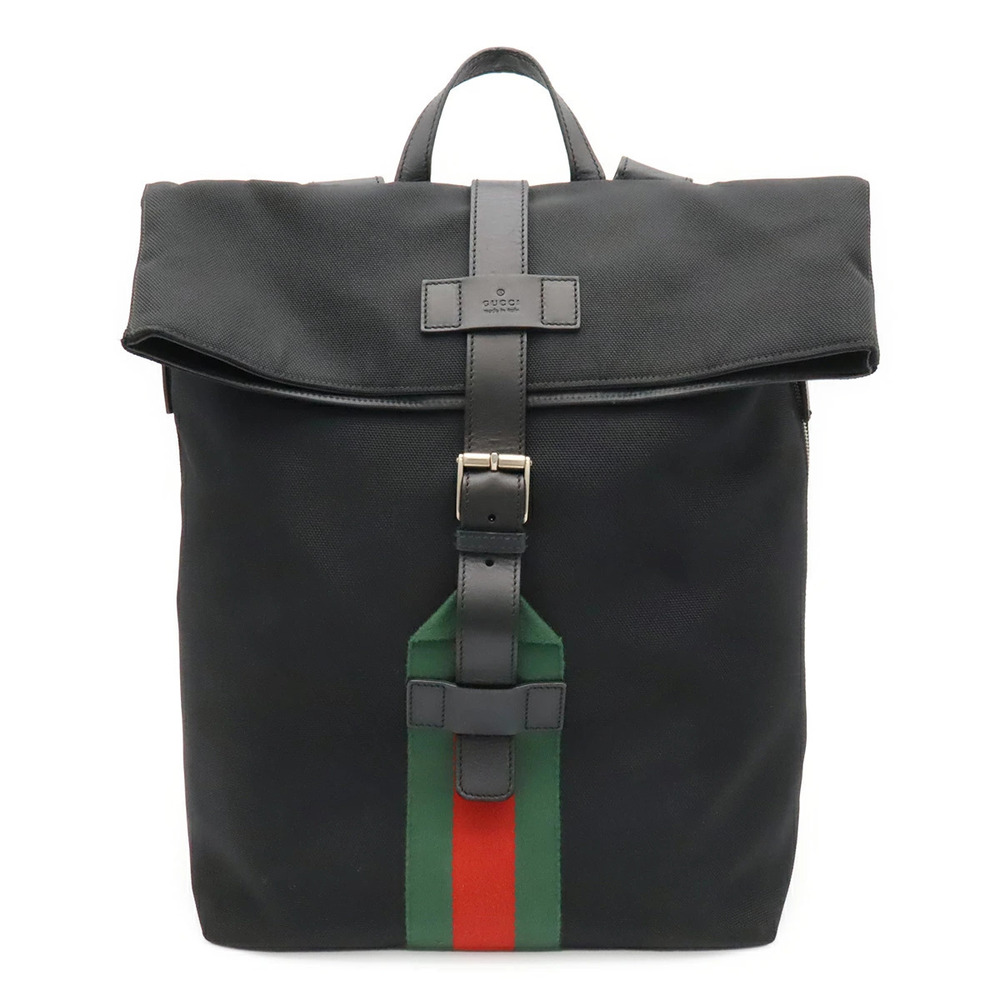 Gucci Band Techno Canvas Web Sherry Backpack Rucksack Leather Black Green Red